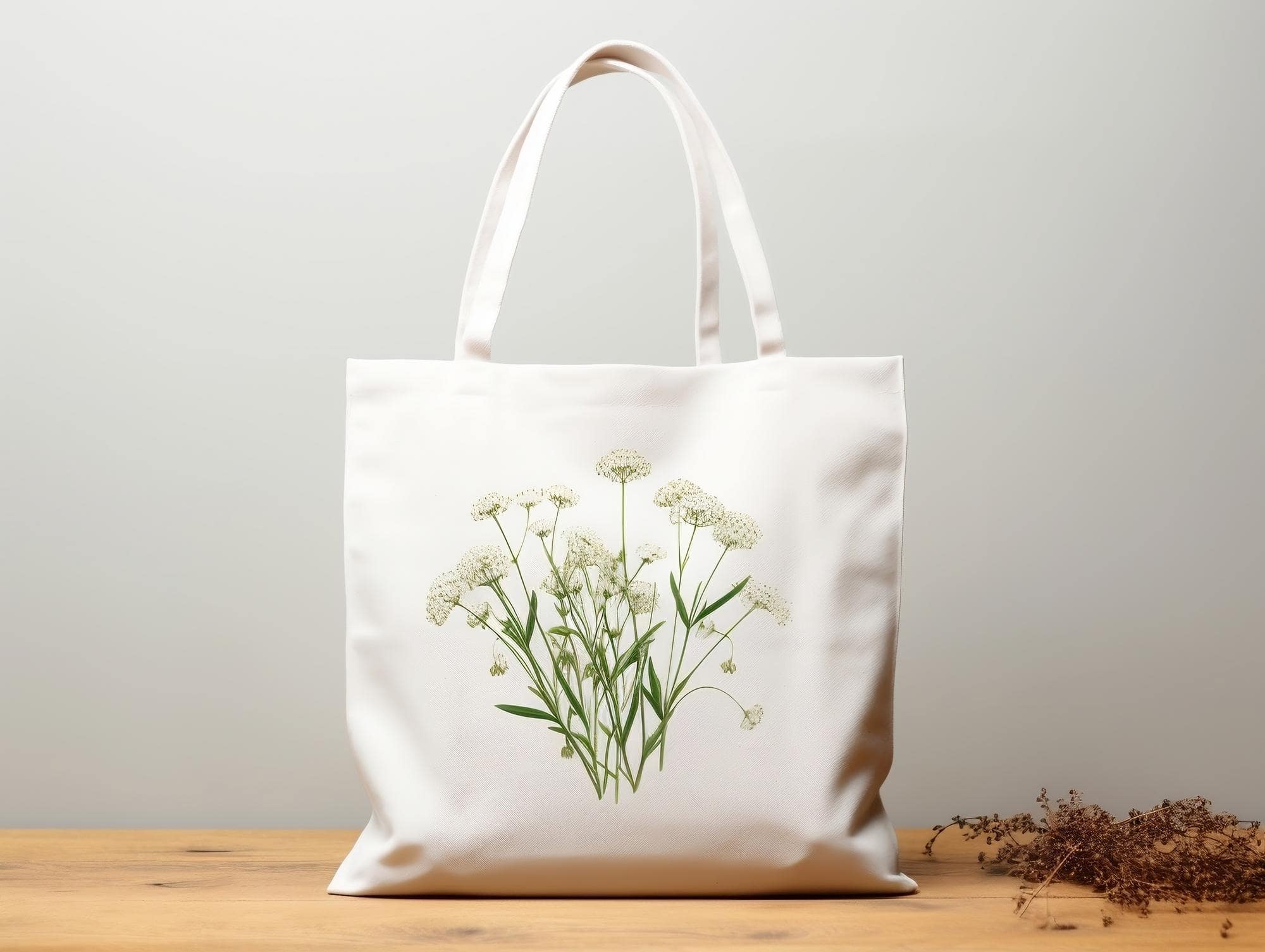 Custom canvas tote bags with delicate floral design, perfect for custom tote bags in Singapore.