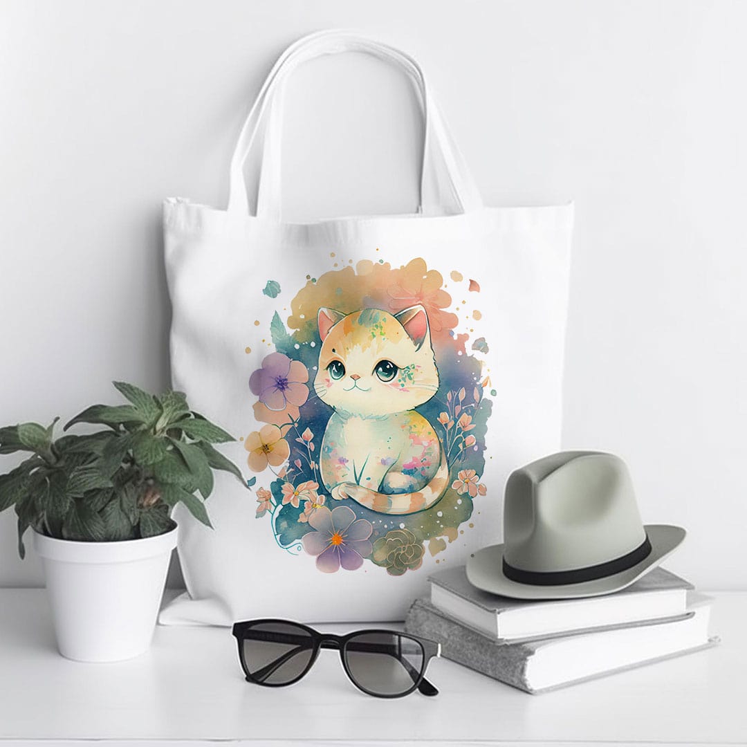 Trio of custom printed canvas tote bags with botanical designs, design ideas in Singapore.