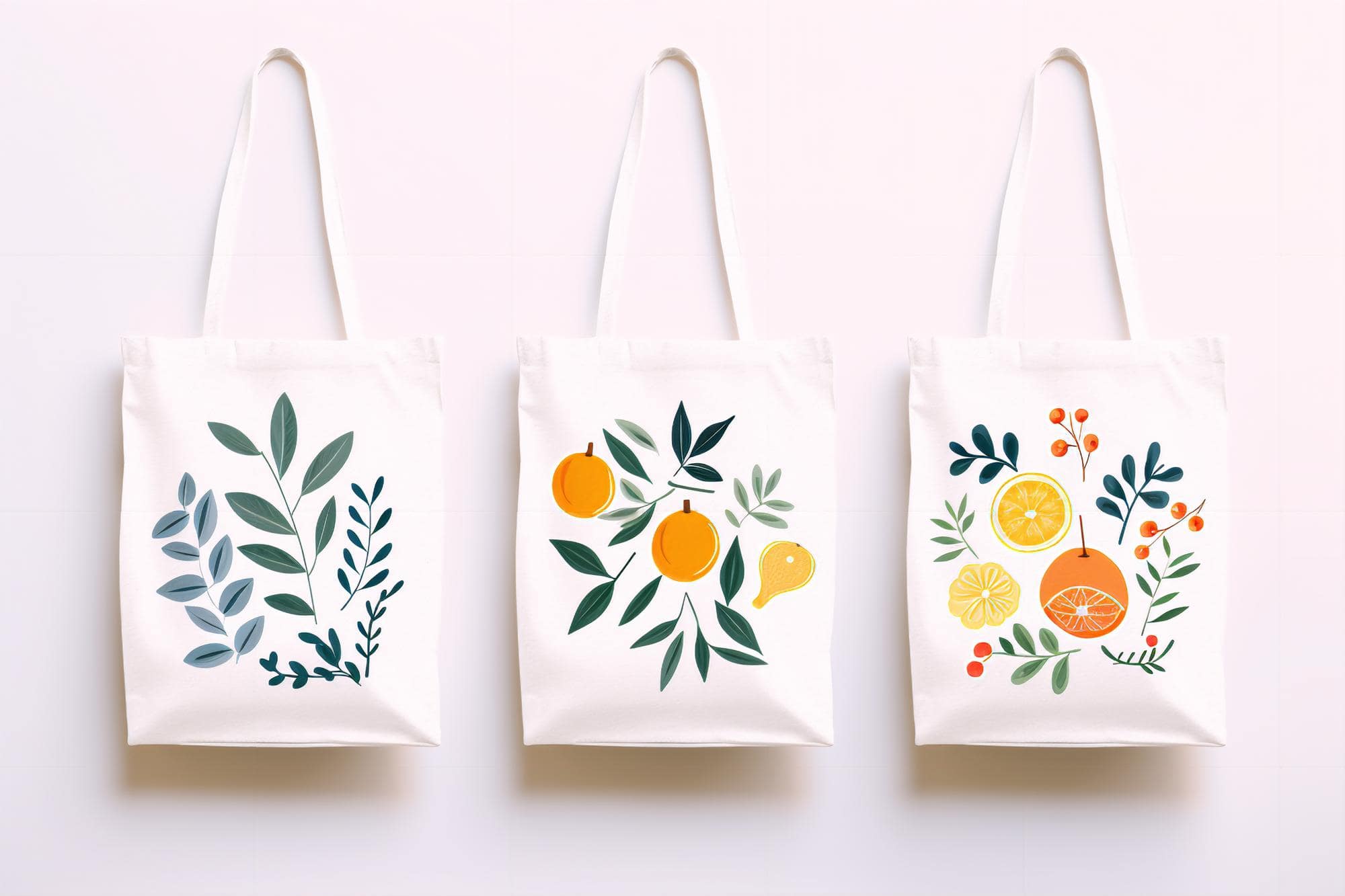 Set of three custom tote bags with floral designs, ideal for custom canvas tote bags in Singapore.