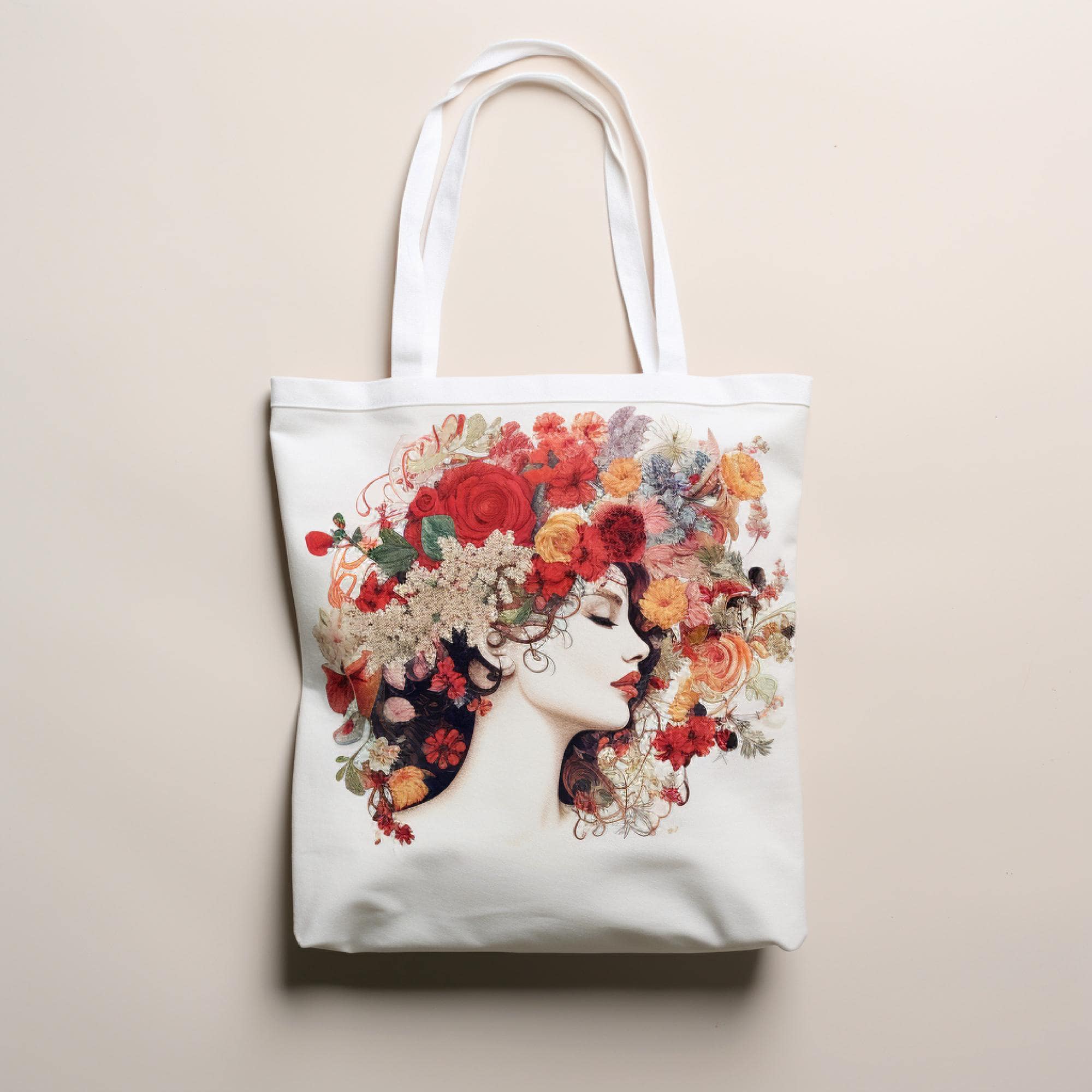 Custom canvas tote bags with floral illustration, perfect for designs in Singapore