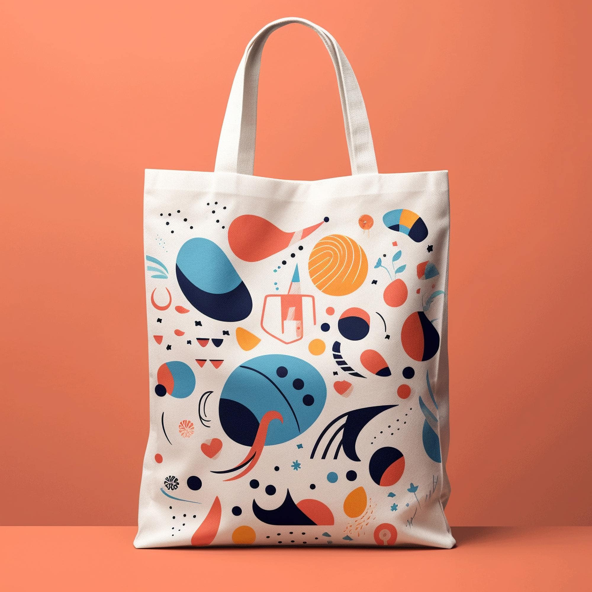 Custom canvas tote bag with a colorful abstract pattern, perfect for custom printed canvas tote bags.