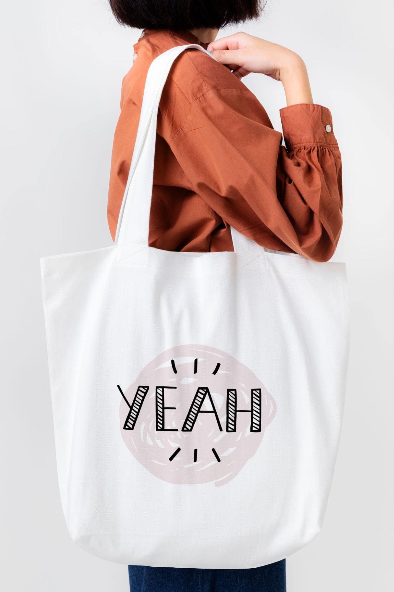 Custom tote bag with "Yeah" text, great for custom small tote bags in Singapore.