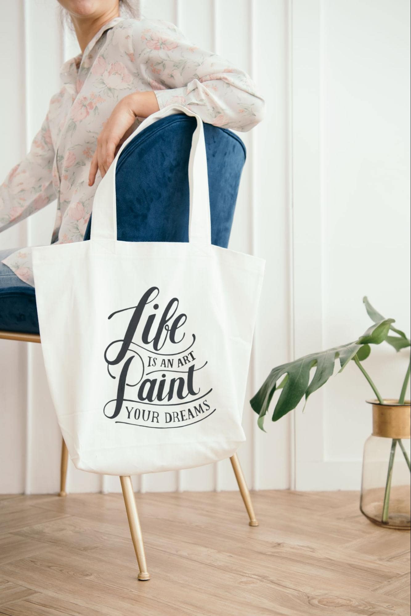 Custom printed tote bags with "Life is an art" text, available in Singapore